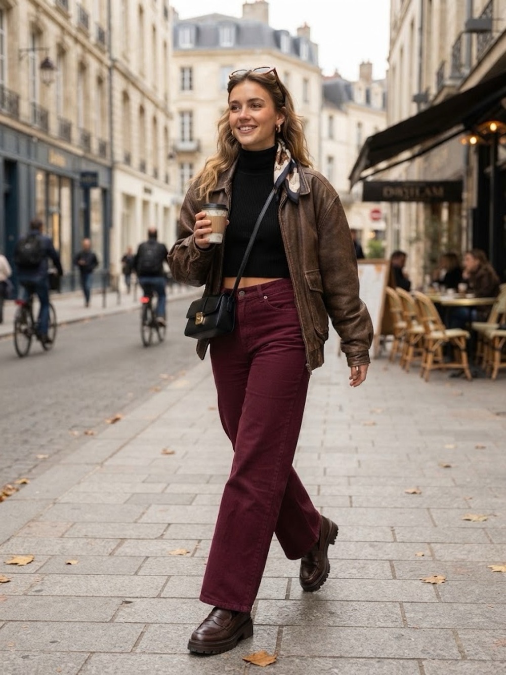 Wide-Leg Women’s Jeans in Maroon/Burgundy